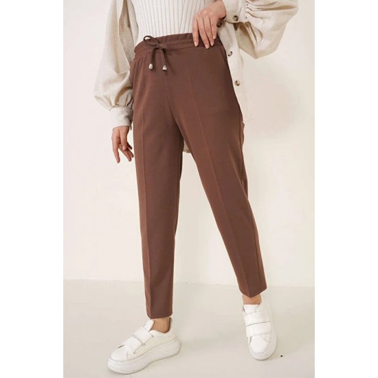 Pantaloni Dama Gabriella Cu Elastic In Talie, Maro