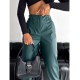 Pantaloni Din Piele Ecologica Gianna Verde Cu Pliuri In Talie