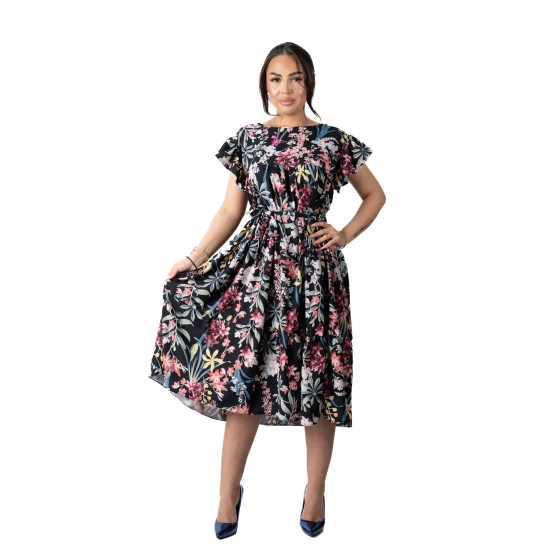 Rochie Vaporoasa Imprimeu Floral Negru Joly