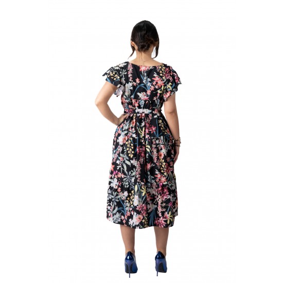 Rochie Vaporoasa Imprimeu Floral Negru Joly